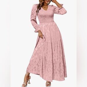 Chic Pink Tiered Maxi Dress with Shirred Bodice